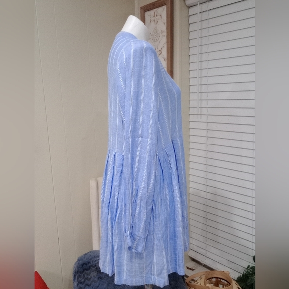 MASAI Blue Tunic White Striped Dress Relaxing Fit Flowy Lightweight Shirt Dress - Picture 3 of 9